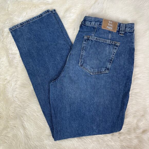 Free People We The Free Curvy Siren Low Rise Straight Button Fly Blue Jeans 32 - Picture 1 of 11